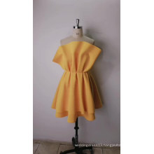 Women Yellow Party Dress Mini Sexy Pleated Patchwork Off Shoulder Backless Lady Clubwear Dinner Evening Tunic Femme Robes Spring